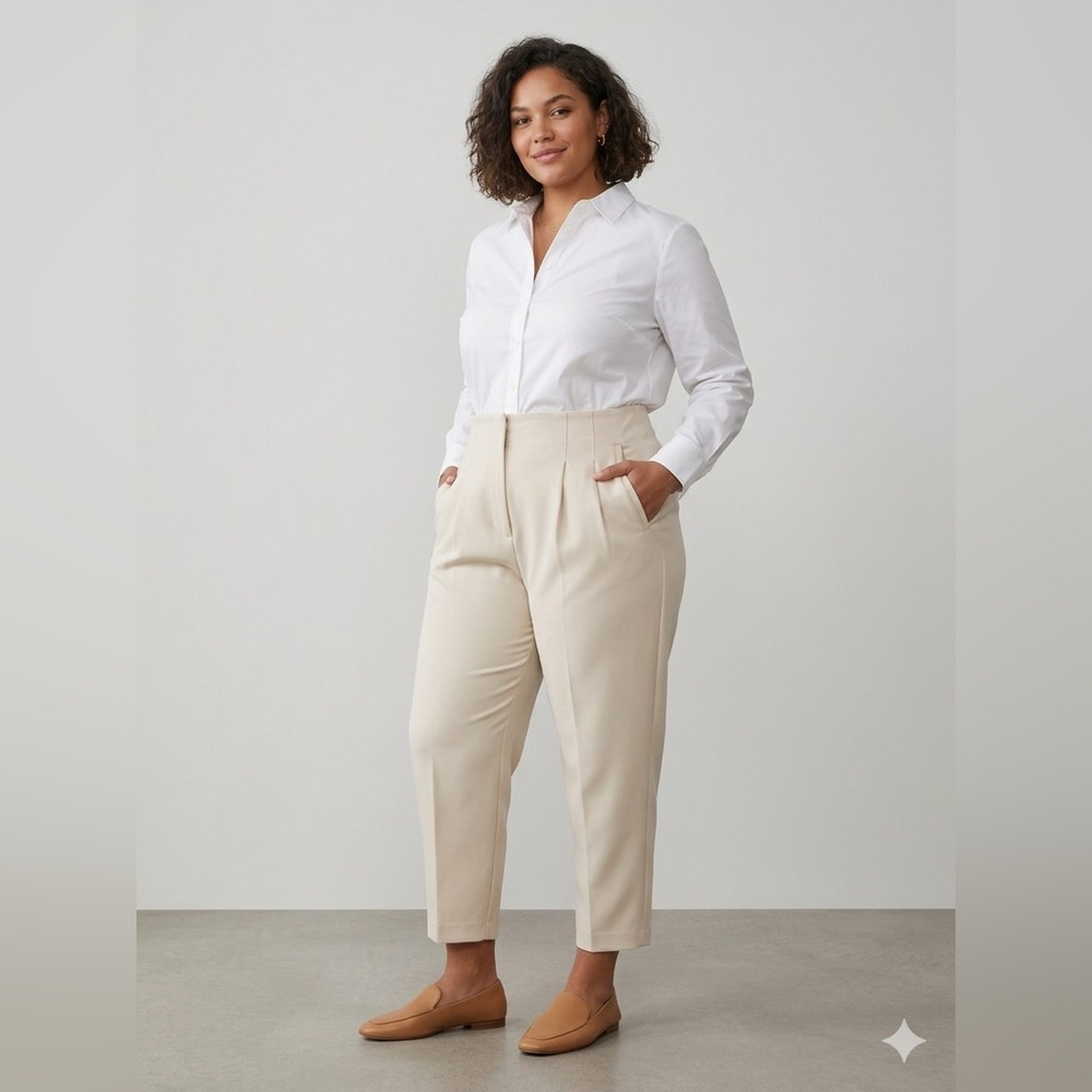 ZARA Ecru High-Rise women’s Tapered Ankle Dress Pants Size XL